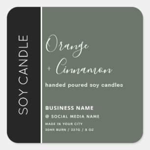 Simple olive black typography soy candle square sticker