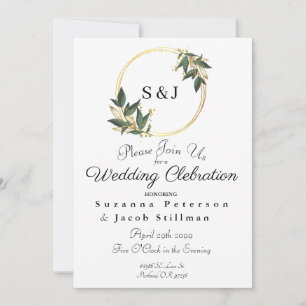 Simple Olive Green and Gold Round Frame  Invitation