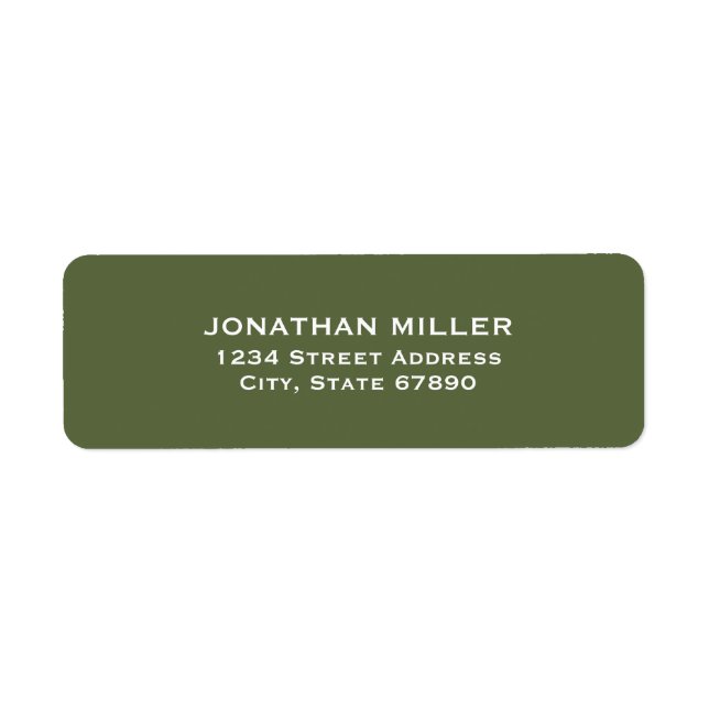 Simple Olive Green and White Return Address Label (Front)