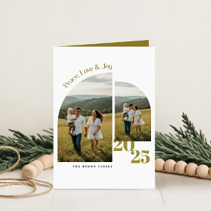 Simple Olive Green Arch Family Photo Christmas Holiday Card