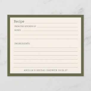 Simple Olive Green Border Personalised Recipe Card