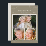 Simple Olive Green Multi Photo Collage Christmas Holiday Card<br><div class="desc">This elegant Christmas card features a simple, unique design and three photos. The holiday card's design includes editable text at the top (shown as "Happy Holidays"), your family name, and three photos below. Pretty swirls are painted across the olive green-grey background for an organic, ethereal look inspired by nature. Customise...</div>
