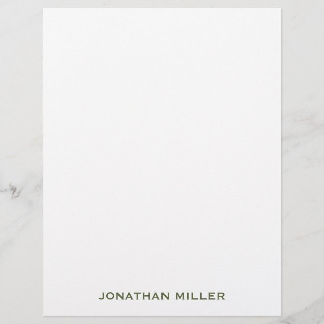 Simple Olive Green Typographic Name Stationery Custom Letterhead (Front)