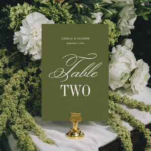 Simple Olive Green Wedding  Table Number