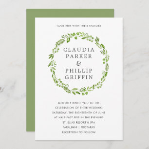 Simple Olive Wreath Elegant Rustic Wedding Invitation