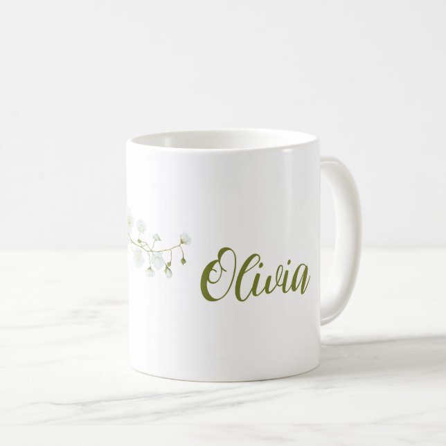 Simple Olivia name white roses elegant Coffee Mug (Front Right)