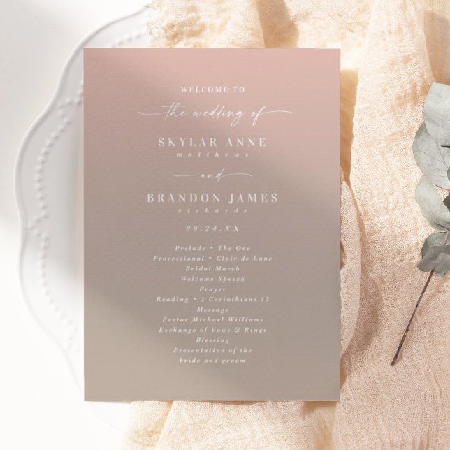 Simple Ombre Blush Pink & Beige Wedding Ceremony Programme (Creator Uploaded)