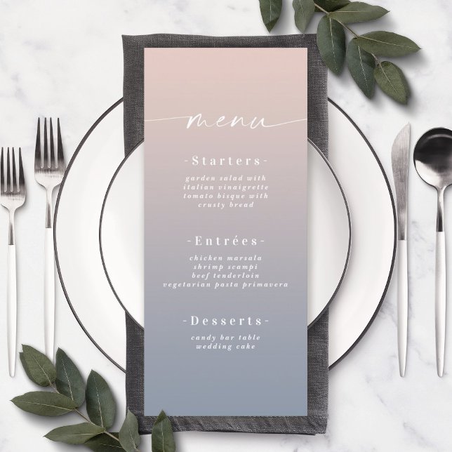 Simple Ombre Blush Pink & Dusty Blue Wedding Menu (Creator Uploaded)