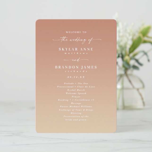 Simple Ombre Clay & Gold Wedding Ceremony Program Programme (Standing Front)