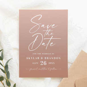 Simple Ombre Gradient Clay & Blush Pink Wedding Save The Date