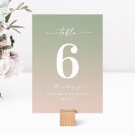 Simple Ombre Leaf Green & Light Pink Wedding Table Number<br><div class="desc">Simple Ombre Leaf Green & Light Pink Wedding Reception Dinner Table Numbers. This modern chic Table Card is simple classic and elegant with a subtle ombre gradient fade and a pretty signature script calligraphy font with tails. Shown in the new Colorway. Available in several colour options, or feel free to...</div>