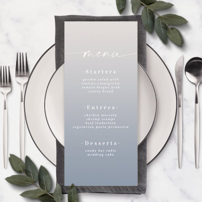 Simple Ombre Off-White & Dusty Blue Wedding Menu (Creator Uploaded)