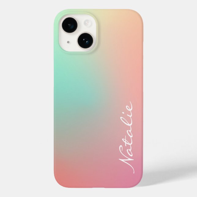 Simple Ombre Pink Teal Aqua Calligraphy Name Case-Mate iPhone Case (Back)