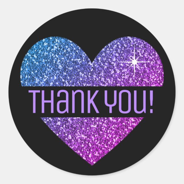 Simple Ombre Rainbow Glitter Heart Shape Thank You Classic Round Sticker (Front)