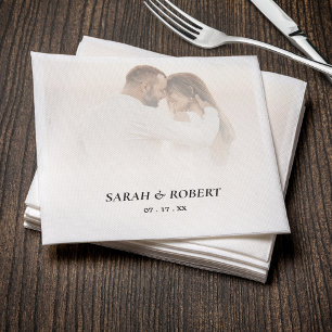 Simple Ombre White Photo Wedding Napkin