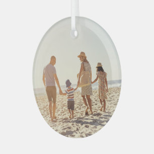 Simple One Christmas Photo Round Glass Tree Decoration