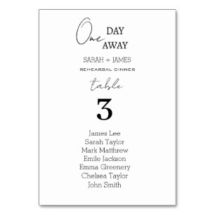 Simple One Day Away Wedding Seating Chart  Table Number
