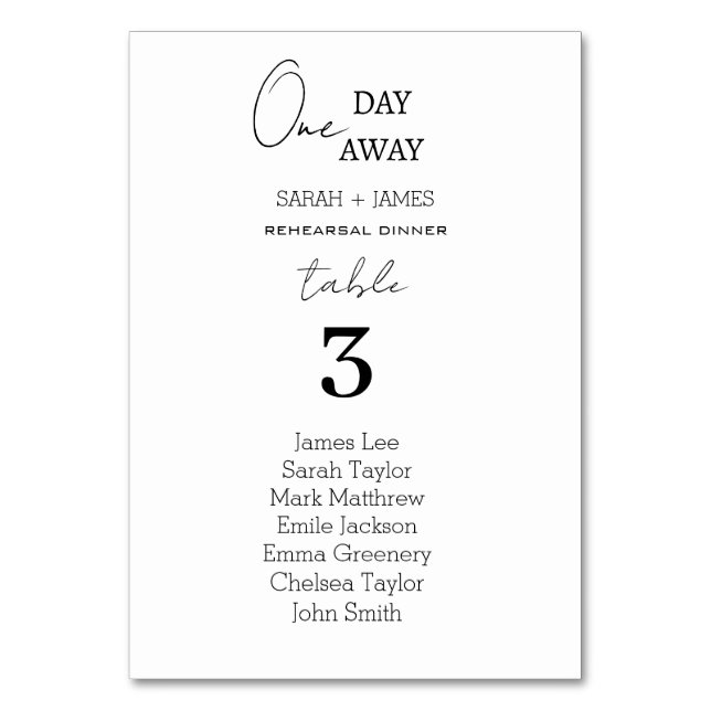 Simple One Day Away Wedding Seating Chart  Table Number (Front)