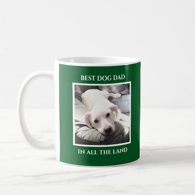 Simple One Photo Best Dad Cute Dog Dark Green Coffee Mug (Left)