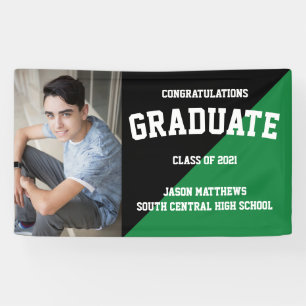 Simple One Photo Black Green Graduation Banner