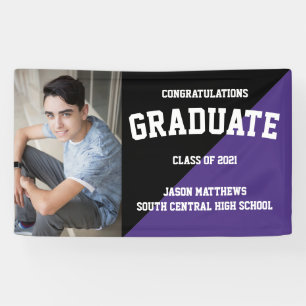 Simple One Photo Black Purple Graduation Banner