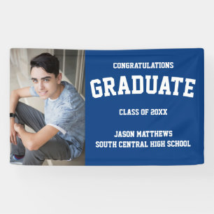 Simple One Photo Blue Graduation Banner