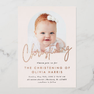 Simple One Photo Christening Baptism Rose Gold