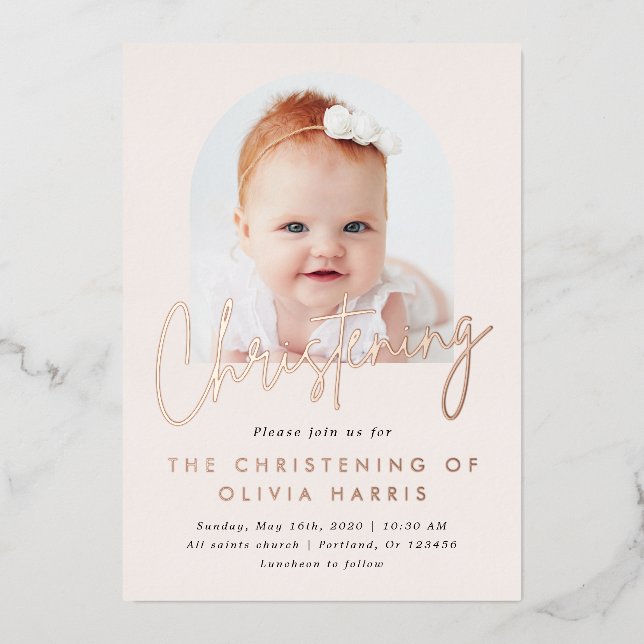 Simple One Photo Christening Baptism Rose Gold (Front)