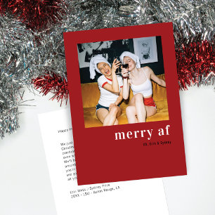 Simple One Photo Christmas   Merry Af  Holiday Card