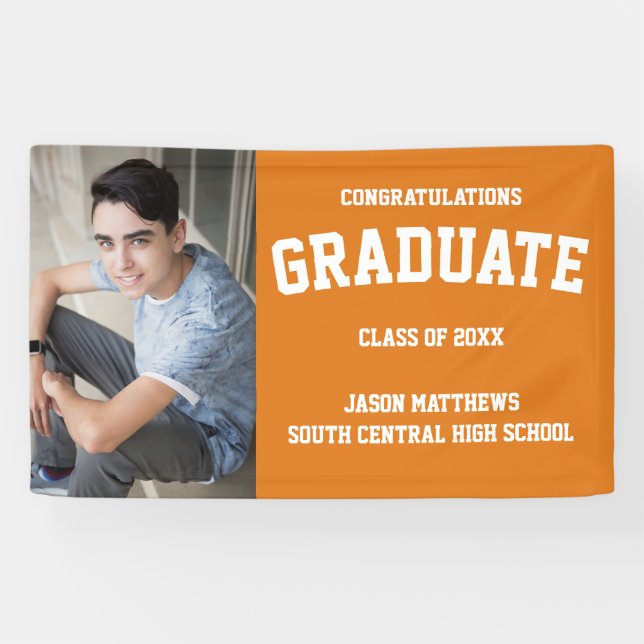 Simple One Photo Orange Graduation Banner (Horizontal)
