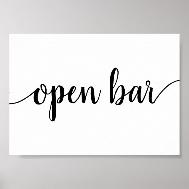 Simple Open Bar | Black Script Any Event Sign (Front)