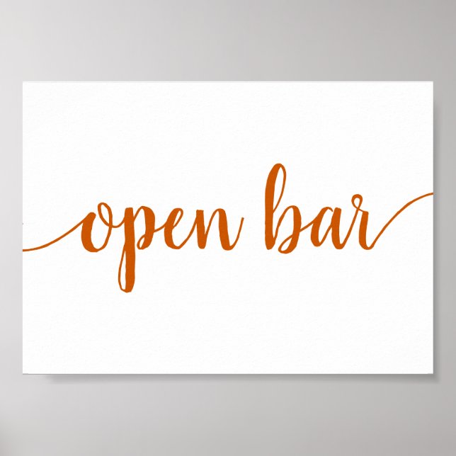 Simple Open Bar | Fall Orange Any Event Sign (Front)