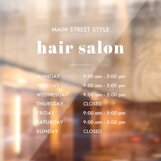 Simple Opening Hours Hair Salon Business Window Cling (Sheet 2)
