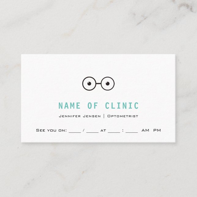 Simple Optometry Plain Eyeglasses Logo Appointment Card (Front)