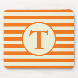 Simple Orange and Beige Stripes Pattern Monogram Mouse Mat