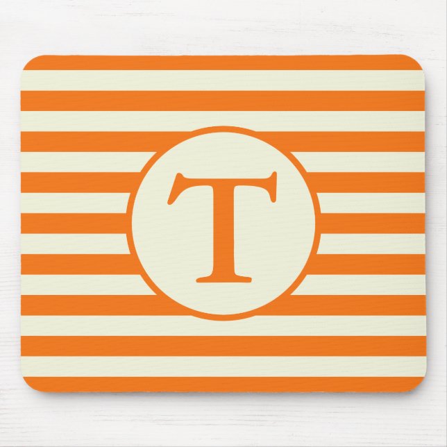 Simple Orange and Beige Stripes Pattern Monogram Mouse Mat (Front)