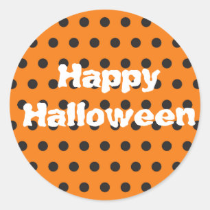 Simple Orange and Black Polka Dot Happy Halloween Classic Round Sticker