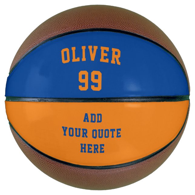 Simple Orange and Blue Name Number Quote  Basketball (Front)