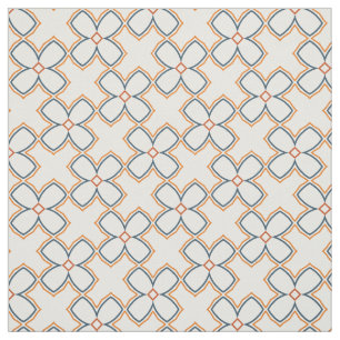Simple Orange Blue and White Flower Pattern Fabric