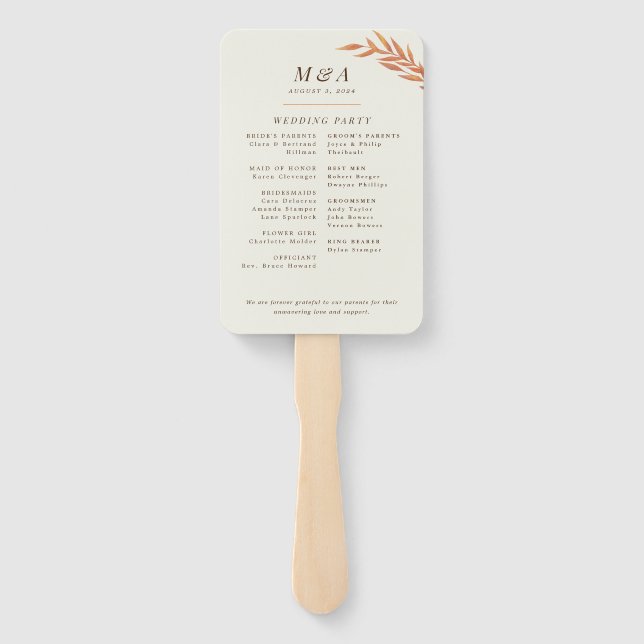 Simple Orange Branch Fall Wedding Hand Fan (Back)