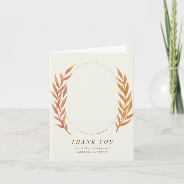 Simple Orange Branch Wedding Photo Thank You (Front)