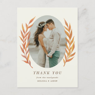 Simple Orange Branch Wedding Photo Thank You Postcard