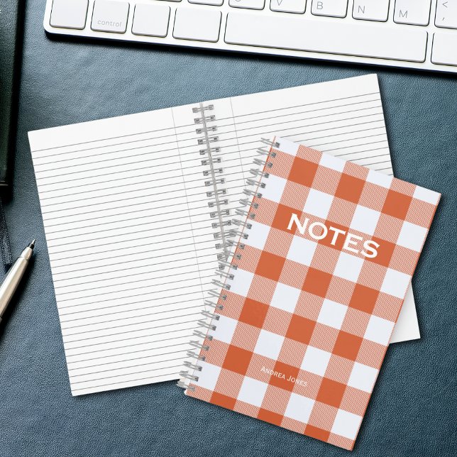 Simple Orange Buffalo Check Monogram Name Notebook (Creator Uploaded)