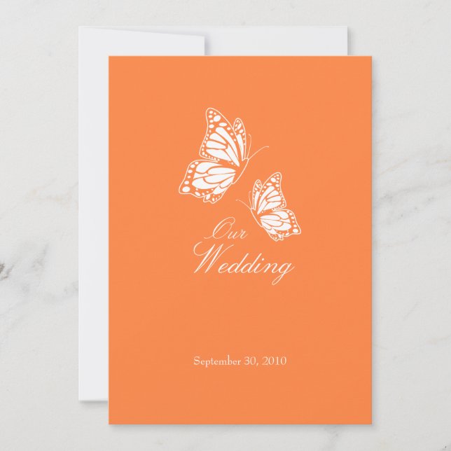 Simple Orange Butterflies Wedding Announcement 2 (Front)