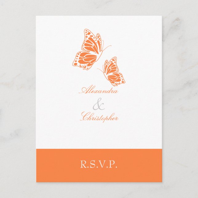 Simple Orange Butterfly RSVP 2 Invitation Postcard (Front)