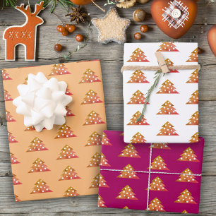 Simple Orange Christmas Tree Holiday Pattern Wrapping Paper Sheet