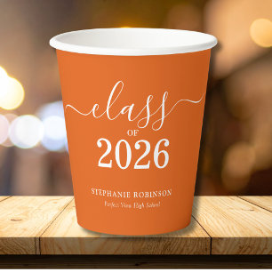 Simple Orange Class of 2026 Graduation Party Paper Cups
