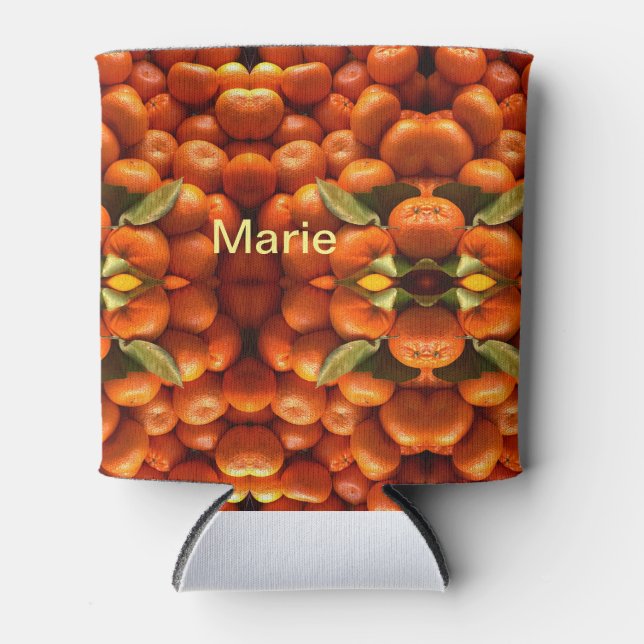 Simple orange fruit add name minimal custom  th th can cooler (Front)
