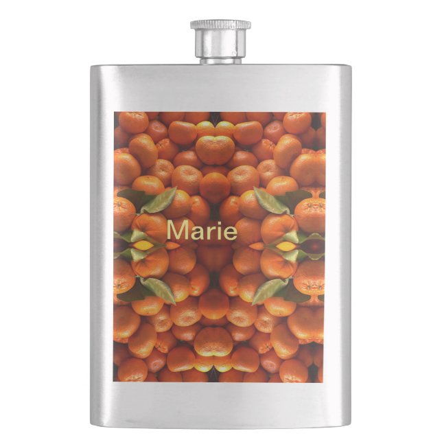 Simple orange fruit add name minimal custom  th th hip flask (Front)