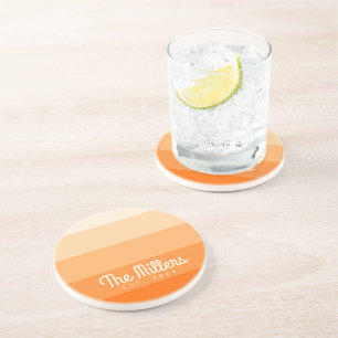 Simple Orange Gradient Family Name Monogram Modern Coaster